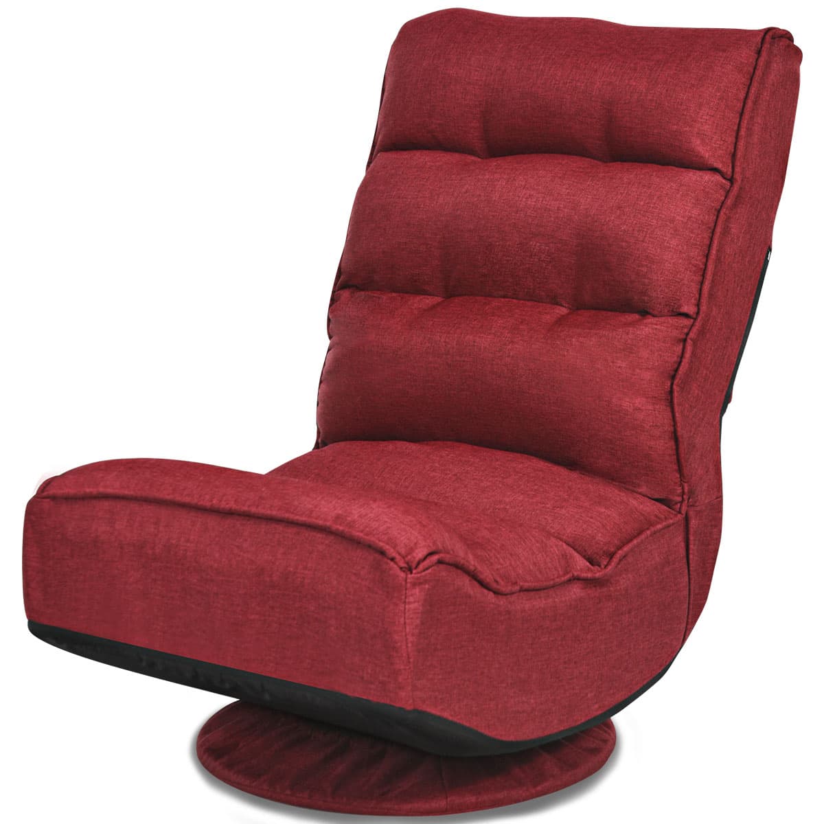 CostwayChaise Relax Pliable et Réglable en 5 Positions Pivotant 360° Rembourrée Confortable Idéale pour Lire Regarder la TV Rouge Vin