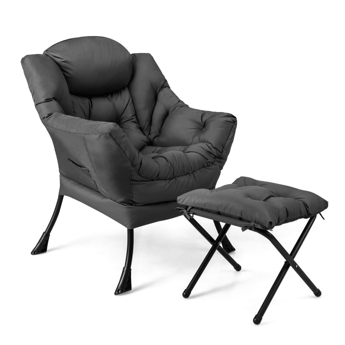 CostwayFauteuil Paresseux avec Ottoman Fauteuil Moderne de Loisirs pour la Lecture avec Oreiller Accoudoirs Poche Latérale et Repose-pieds pour Salon