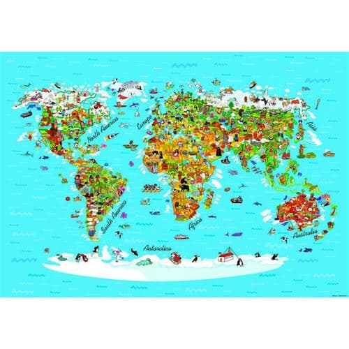AG ART Photo Murale Carte du monde illustrée 360x254 cm 4 lés