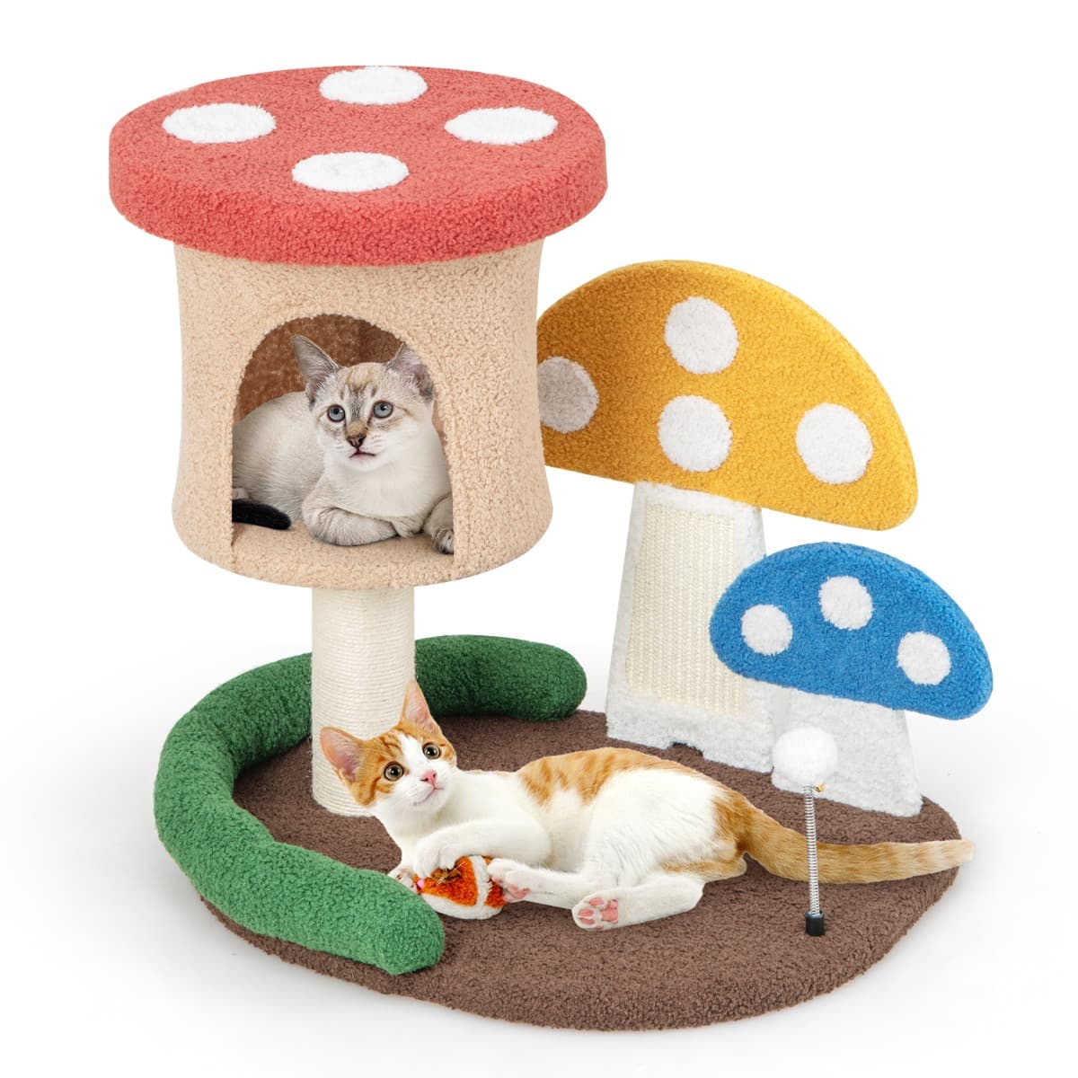 CostwayArbre à Chat 59 CM en Forme de Champignon boule à ressort Condo Poteau Griffoir Centre d'Activités pour Chat Multicolore