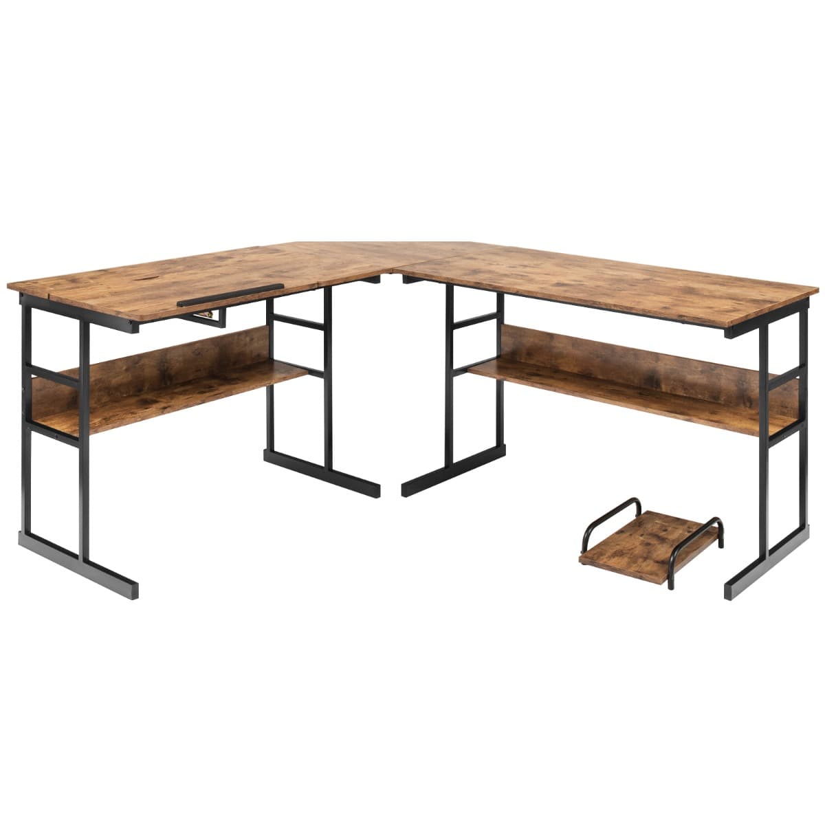 Bureau d'Angle en forme de L Ajustable à Bureau Droit 2 Personnes avec Plateau Inclinable Support Ce
