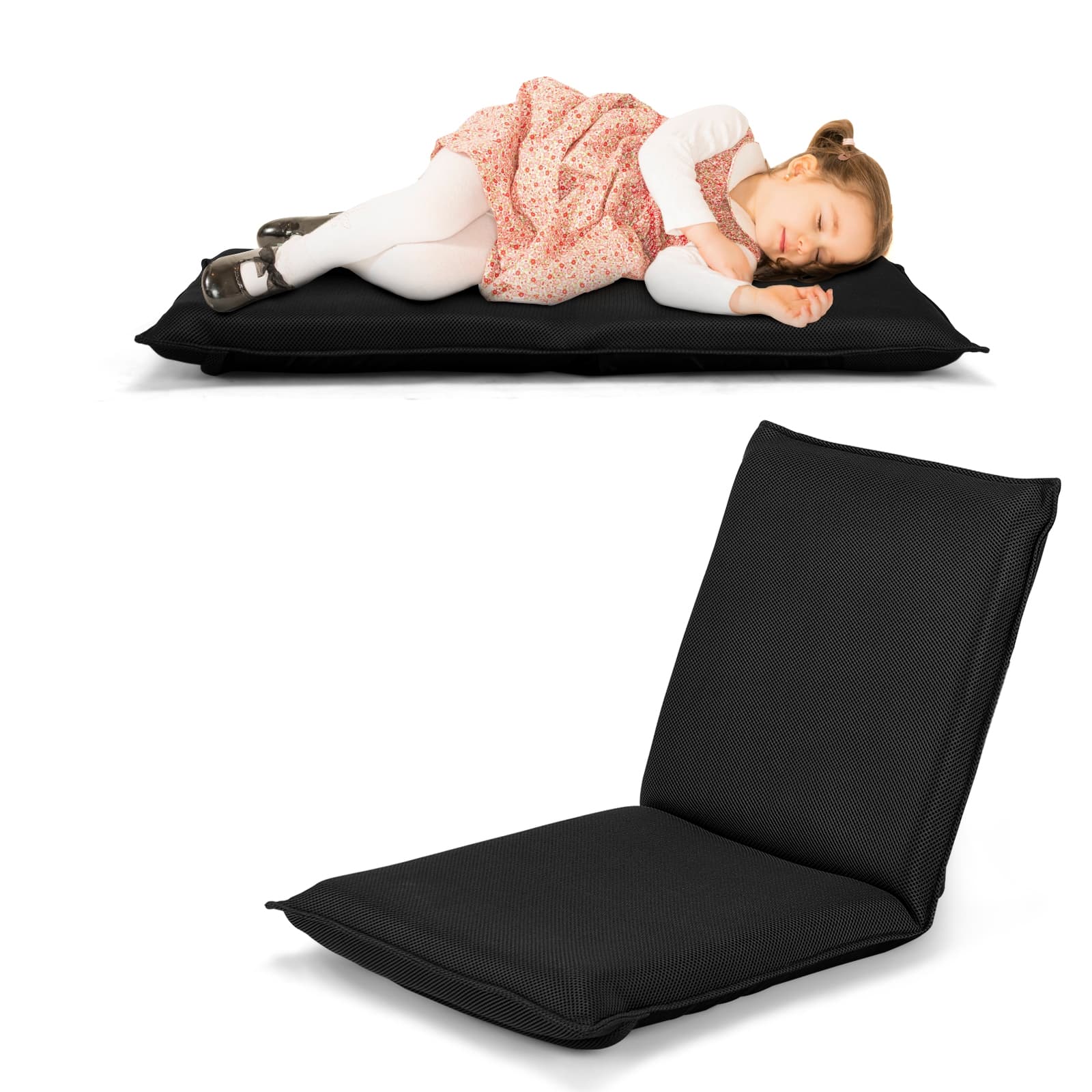 Chaise de Sol Pliable Tatami Inclinable en 6 Position 44 x 54,5 x 53,5 CM Noir